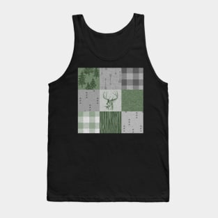 Rustic Deer Patchwork - Green/Grey Tank Top